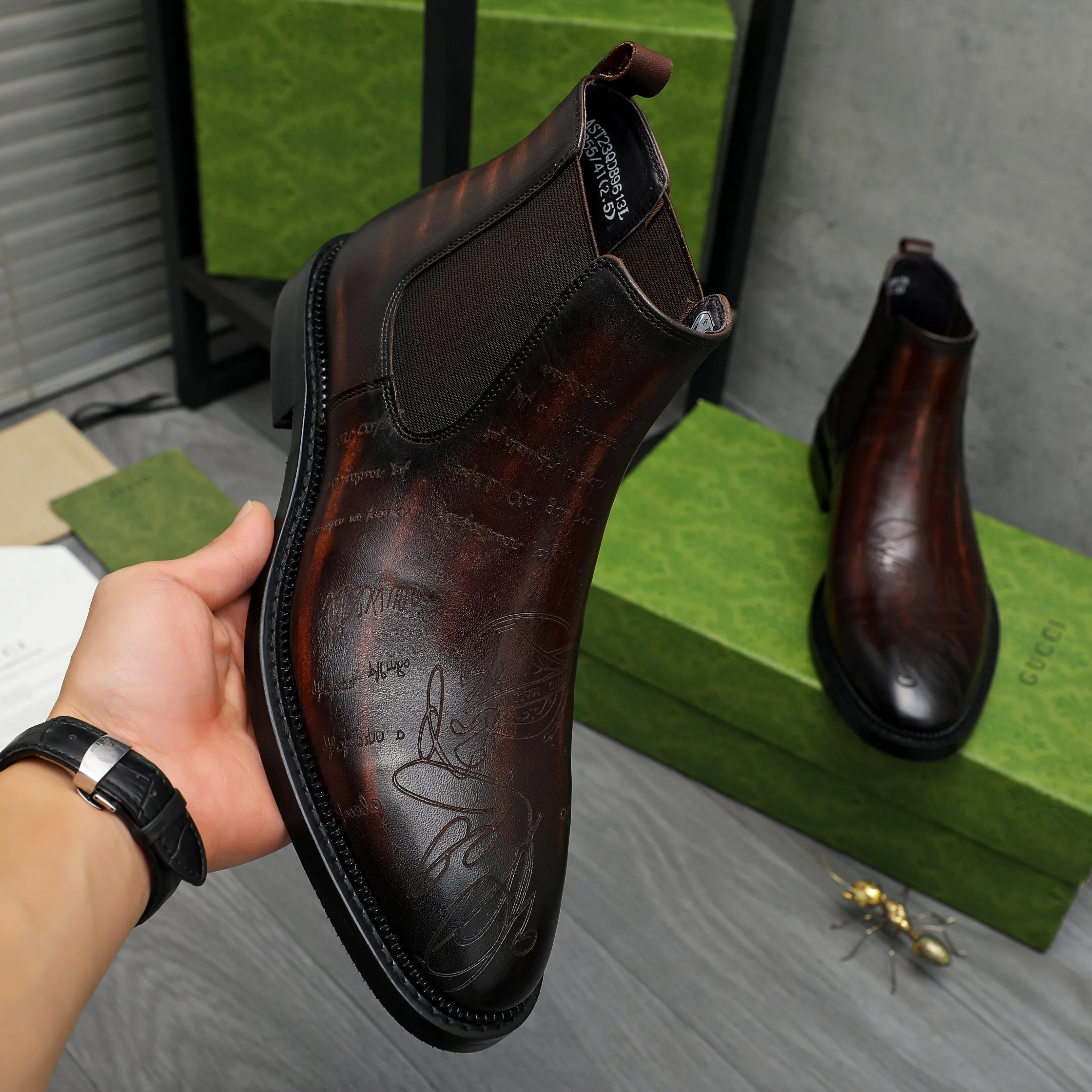 Men's shoes 💰p620 Product trademark: GUCCI "Gucci" high-top business leather shoes Regular size: 37-46 (37.46 custom-made, non-refundable) Product materials: Selected carved cowhide upper, pigskin lining, rubber outsole